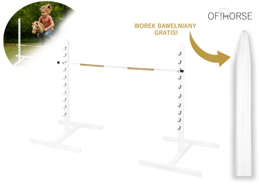 Przeszkoda Hobby Horse Drewniana Biała z Tyczką 120 cm – Limitowana Edycja na Prezent dla Dziecka + Worek Bawełniany Gratis
